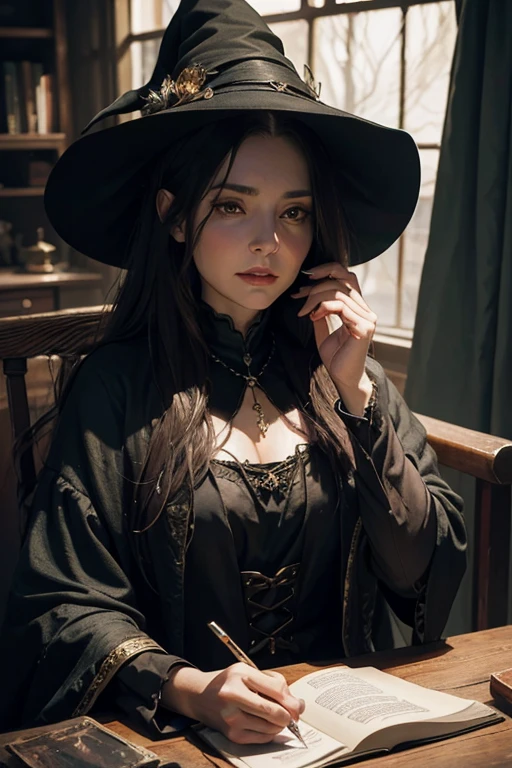 Oil painting young woman and old woman, beautiful witch and creepy woman, witches council quietly talking 8k, inspired by Mark Arian, epic exquisite character art, dialog
