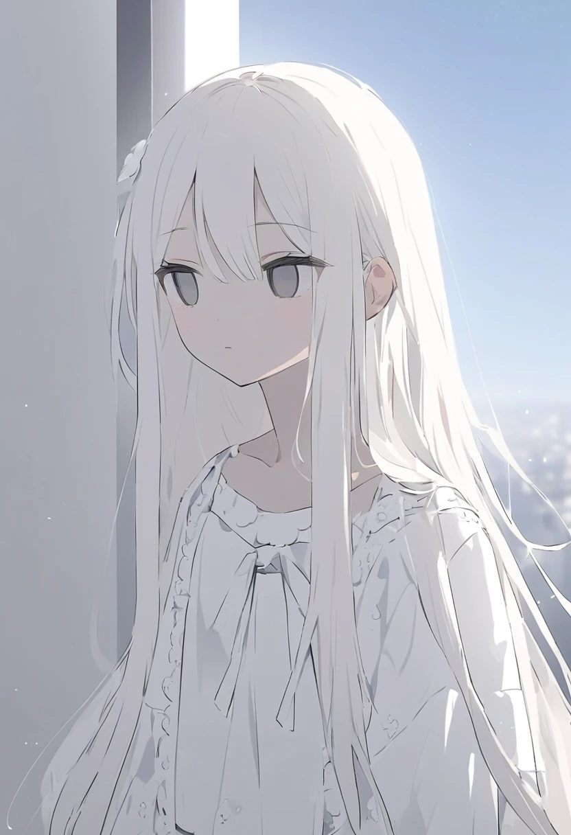 White backgroundを追加、White background、White、white、Girl、Whiteの髪、Her hair is white.、Long Hair、目の色はWhite、White Eyes、White eyes、White eyes、Whiteの目、Eye color is white、全体的にWhiteのGirl、WhiteのGirl、The background is white、Whiteの背景、Whiteの部屋、Emotionless、Expressionless、White backgroundを追加、White space