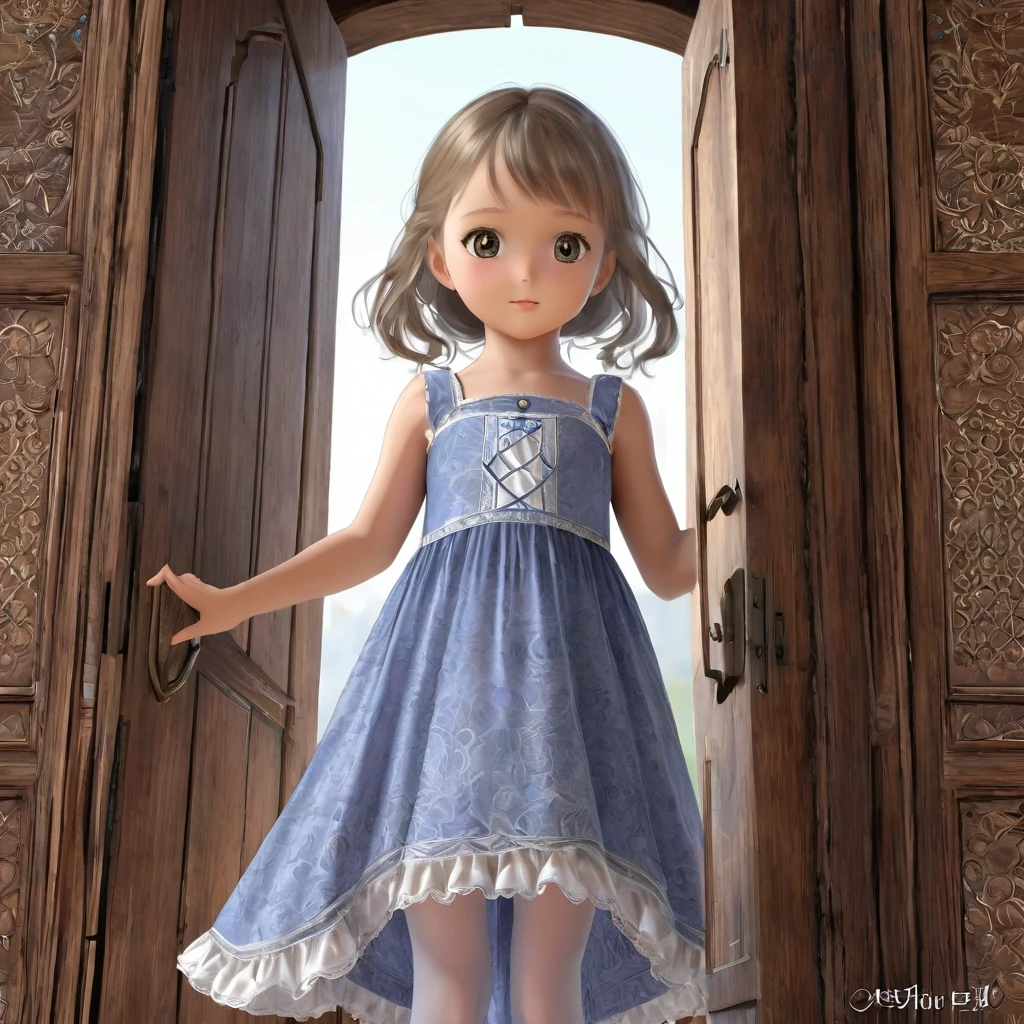 6 year old girl underwear, Realistic panties made of patterned cotton fabric, Medieval One Piece Long Dress, Fabric Realism, Low Angle, You can see the drawer, Pull up the hem of your dress with your hands, Strong winds, Translucent slip, Translucent slip, tights、Peeking from below, Highest quality, Crotch close-up,