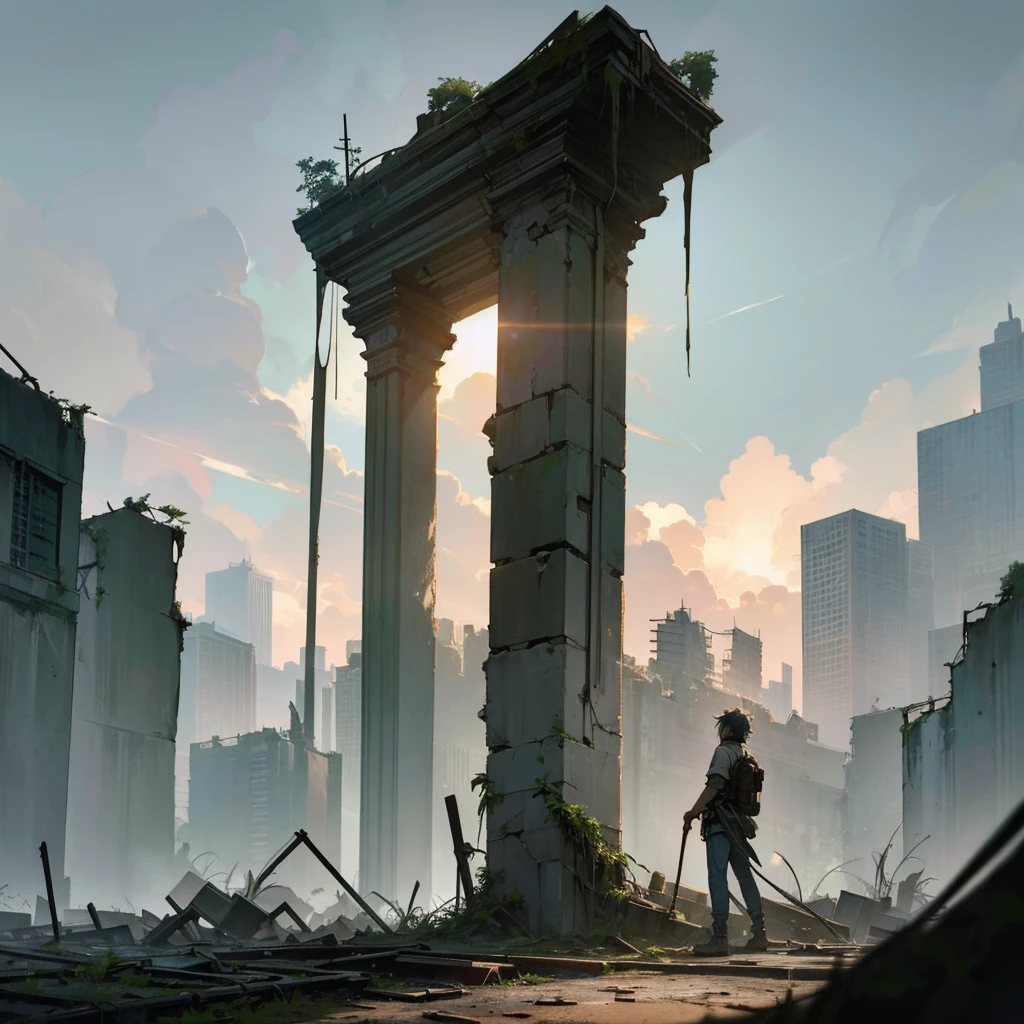 detailed overgrown abandoned ruined city, ancient dilapidated metropolis, decaying old urban environment, massive crumbling cityscape, weathered dilapidated architecture, atmospheric decaying urban ruins, apocalyptic decaying cityscape, large decrepit abandoned city, expansive abandoned city ruins, massive crumbling decaying city, (best quality,4k,8k,highres,masterpiece:1.2),ultra-detailed,(realistic,photorealistic,photo-realistic:1.37),cinematic dramatic lighting,dramatic moody lighting,dramatic color grading,cinematic framing,dramatic cinematic composition