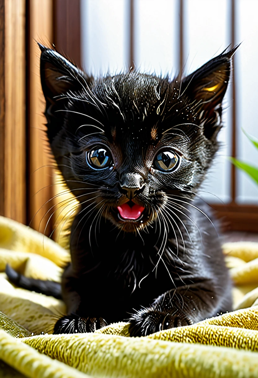 1 black kitten、Are crying、
