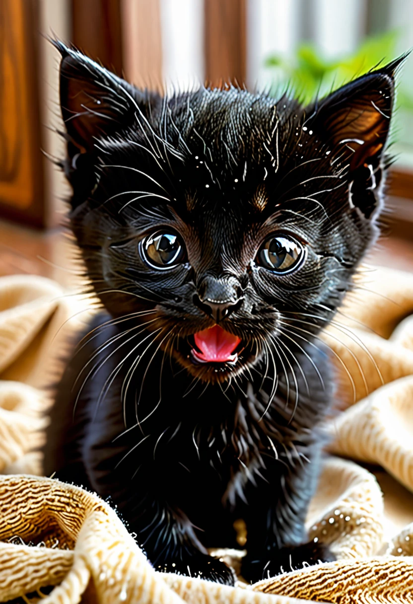1 black kitten、Are crying、