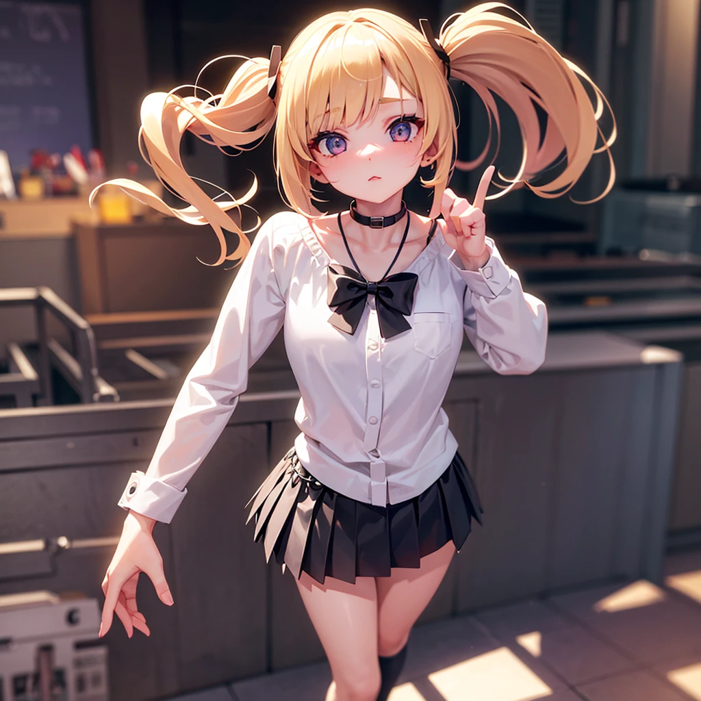 girl in a very short skirt, жёлтыми волосами Twin Tail, full height, 3D wallpaper.