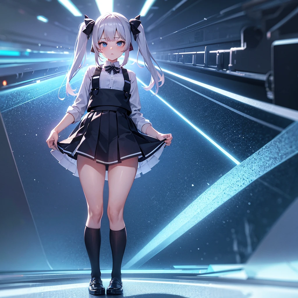 girl in a very short skirt, жёлтыми волосами Twin Tail, full height, 3D wallpaper.