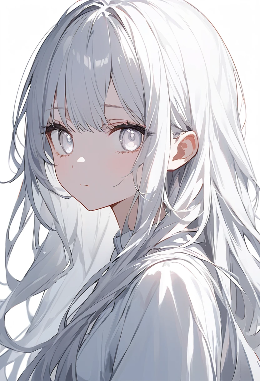 White backgroundを追加、White background、White、white、Girl、Whiteの髪、Her hair is white.、Long Hair、目の色はWhite、White Eyes、White eyes、White eyes、Whiteの目、Eye color is white、全体的にWhiteのGirl、WhiteのGirl、The background is white、Whiteの背景、Whiteの部屋、Emotionless、Expressionless、White backgroundを追加、White space