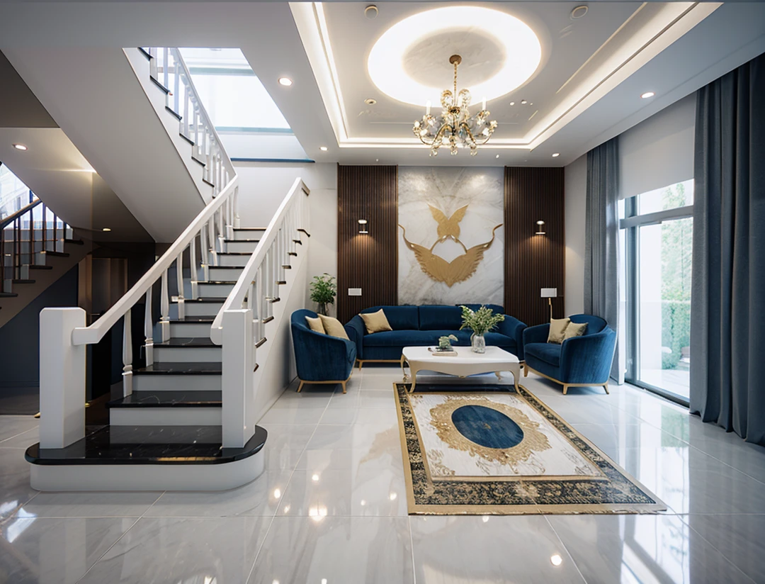 Morden space design, (((volumetric light:1.2))), (Masterpiece,best quality,8k uhd,dslr,soft lighting,high quality,hyper detail,film grain,Fujifilm XT3, UE 5 render 8k, super high resolution, supper detail:1.2), color block wall decor, abtract poster decor, glossy terazzo floor:1.3,OPEN POSE