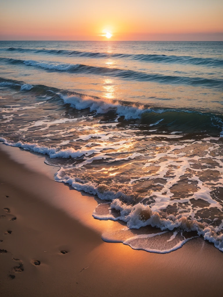 Sunset、Sandy Beach、Wave、Calm