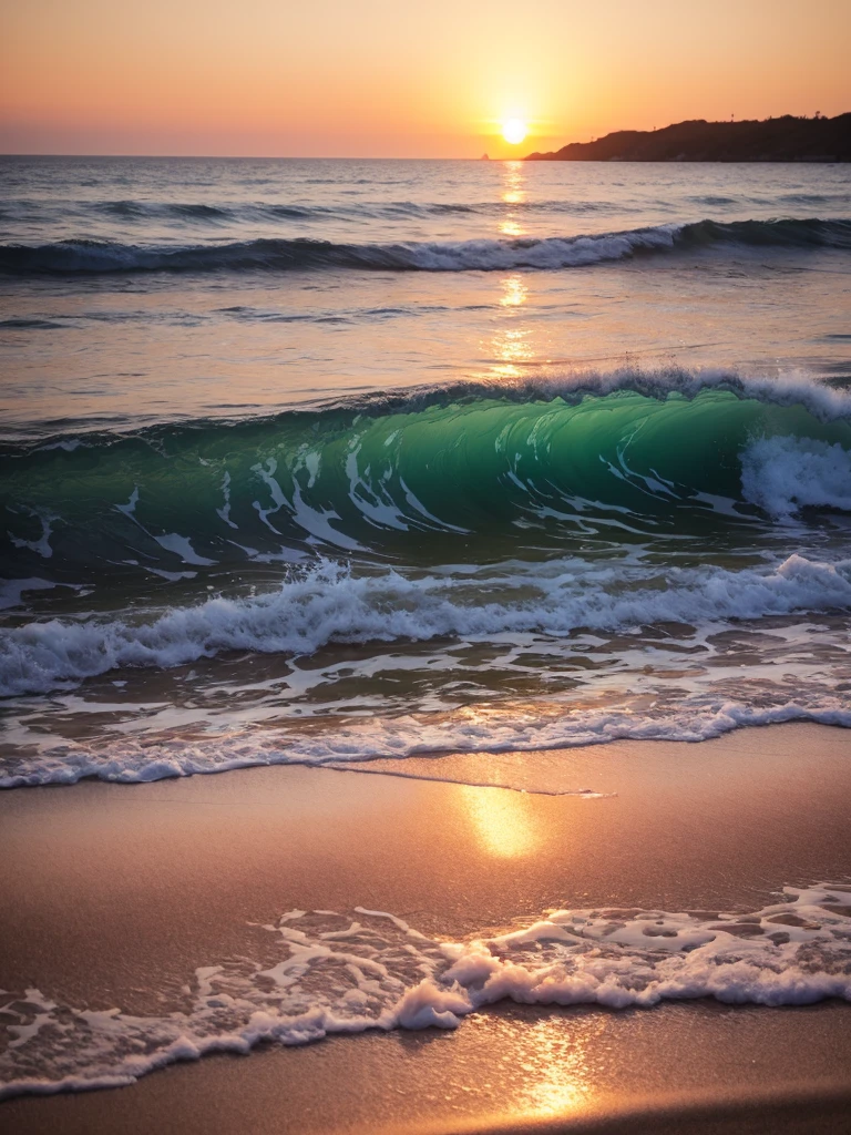 Sunset、Sandy Beach、Wave、Calm