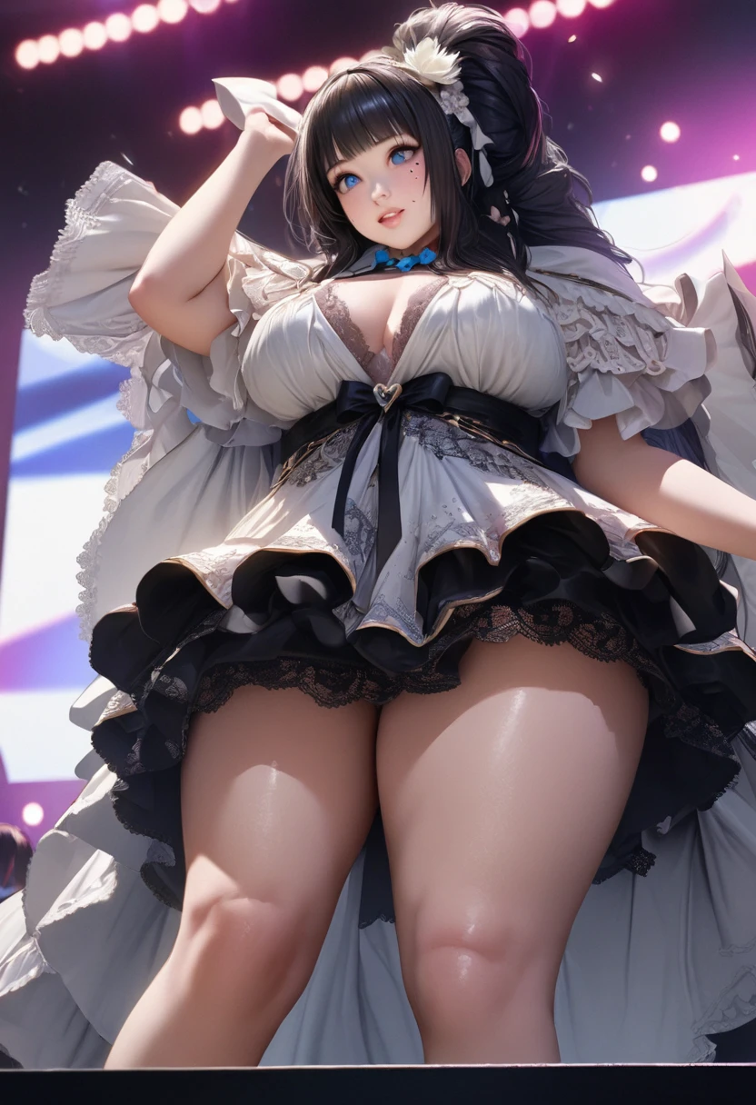 (((a woman showing off her super detailed crotch with luxurious brightly colored panties with a variety of stylish designs and realistic textures))), (((the main subject of this image is panties))), outside, blush, eyes with realistic sizing, drooping eyes, ecstasy face, (round face), open mouth, smiling, spread legs, camisole dress, ((focus perfectly on her panties, arch hip)), angle from below,