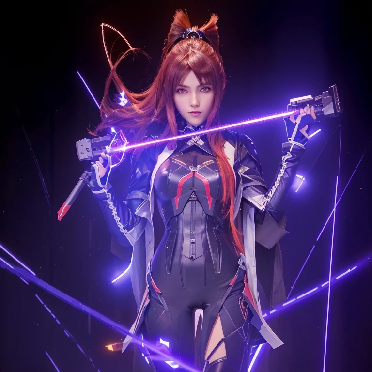 Garota anime com cabelo vermelho e roupa preta segurando uma espada, personagem de videogame katana zero, impacto de ayaka genshin, impacto genshin do jogo ayaka, Delta de Macross, do videogame azur lane, garota necromante ciborgue sagrada, Delta de Macross splash art, garota bruxa mecanizada, mecha de garota anime cyberpunk, android heroine, guilty equipment strive graphics