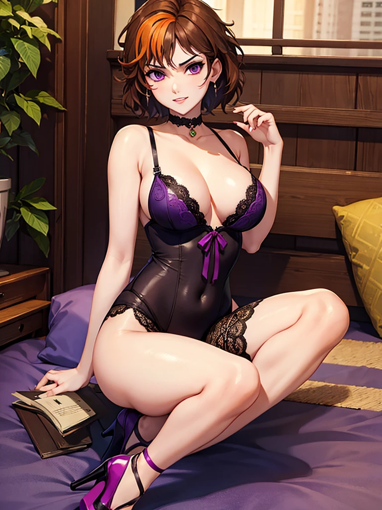 merula, full body, thighs, purple high heels, solo girl, medium , sexyngerie
