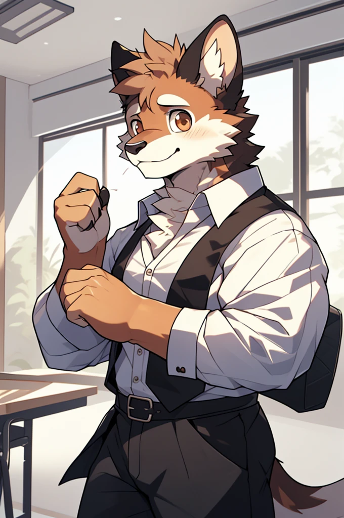 (highest resolution, Dynamic HDR, 4k, full HD) , furry, About 30 years old, แมวขนbrown, ตัวbrown, brown_eyes, Random clothes, A little embarrassed, shrink, upper body, round_cornea ,muscle ,Professor ,teacher ,Big one