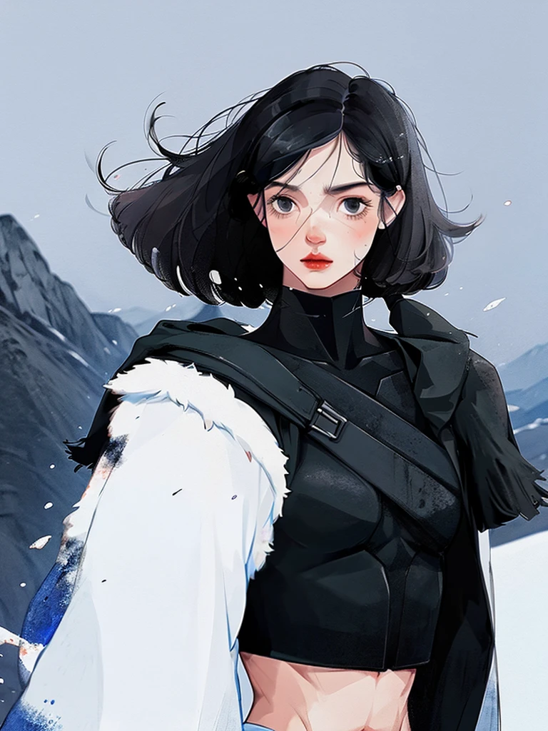 (half body), 1 man, duke, short hair,black hair, Black eyes, Strong body, Six pack, cold,  Battlefield backdrop, 