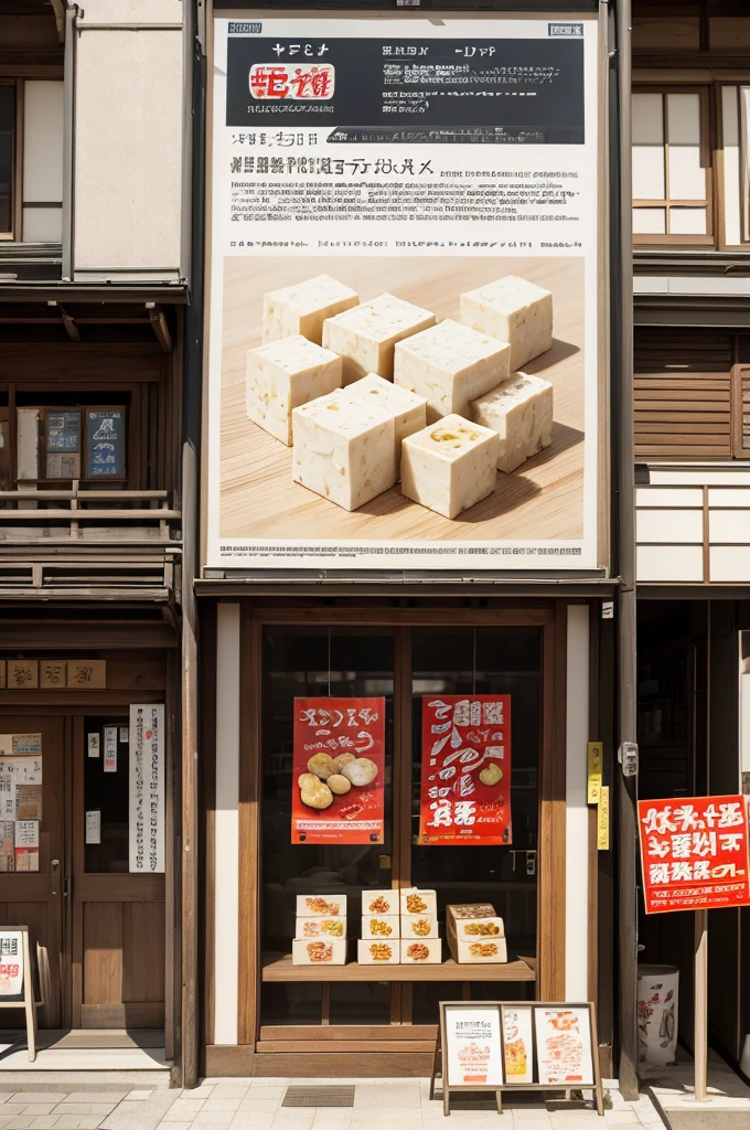 Super high quality, photorealistic, extremely detailed CG, 8k picture wallpaper, Japanese food, Japan, tofu cuisine, tofu, no person, tofu store poster, tofu store advertising poster, delicious looking tofu,