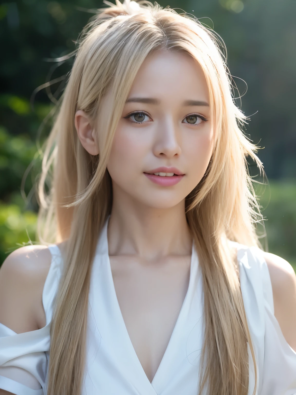 RAW photos, ((((Portrait of extreme beauty))), (((Radiant white beautiful skin)), 1 girl, 14-year-old pretty beautiful girl, ((blonde of bright various colors with glossy)), disheveled hair, hair hanging in front of the face and clinging, [Attractive whitish blue eyes], silky fine hair, ponytail, eyeliner, bangs, hair between the eyes, fluttering hair, a little smile, ((masterpiece, top quality, Ultra detail, film light, complex detail, high resolution, 8k, very detail)), detailed background, 8k uhd, dslr, soft light, high quality, film grain, fujifilm XT3, shallow depth of field, natural light, (perfect hands), sexy and perfect beautiful face, small breasts, , sheer sailor suit