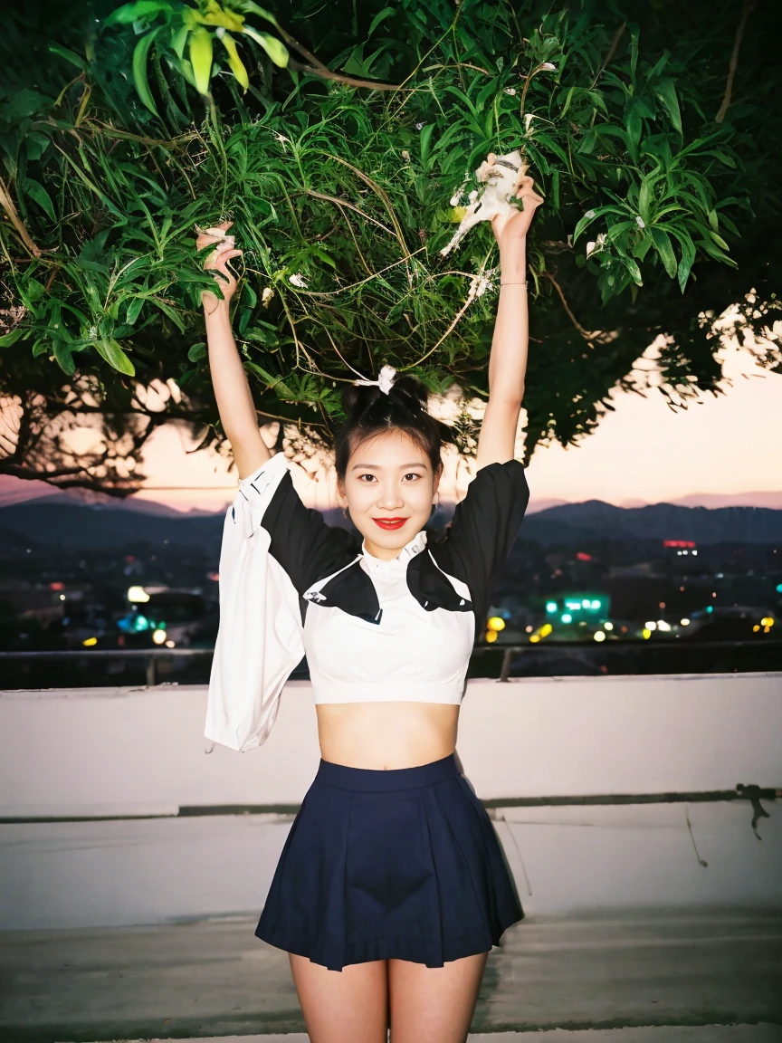 snap shot、Night Park。Top Knot、smile、Looking at the audience、Realistic、Lift up your skirt to reveal your underwear