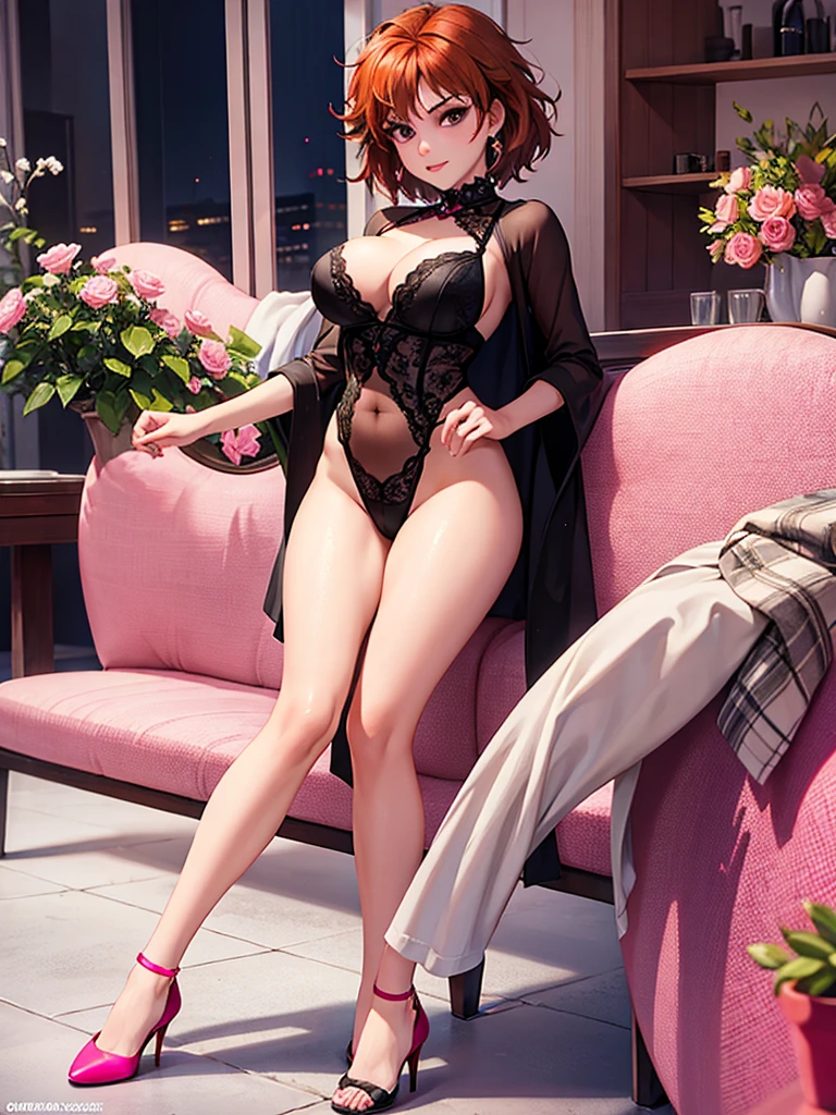 merula, full body, thighs, pink high heels, solo girl, medium tits, sexy lingerie