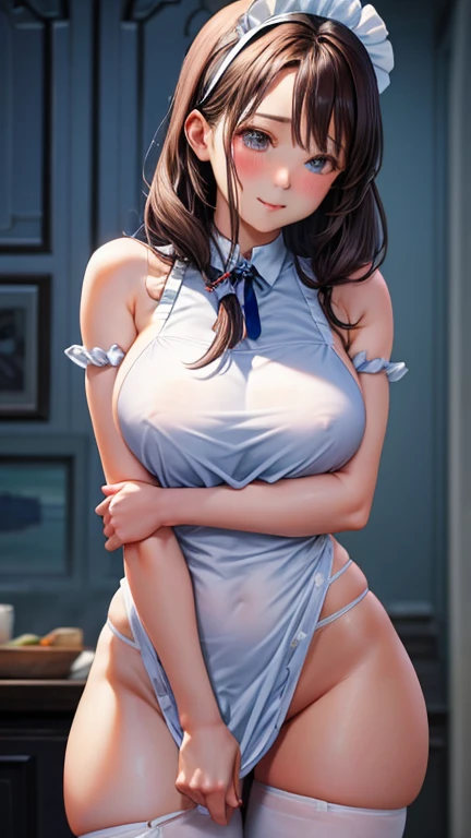 A sexy apron made of thin white fabric、