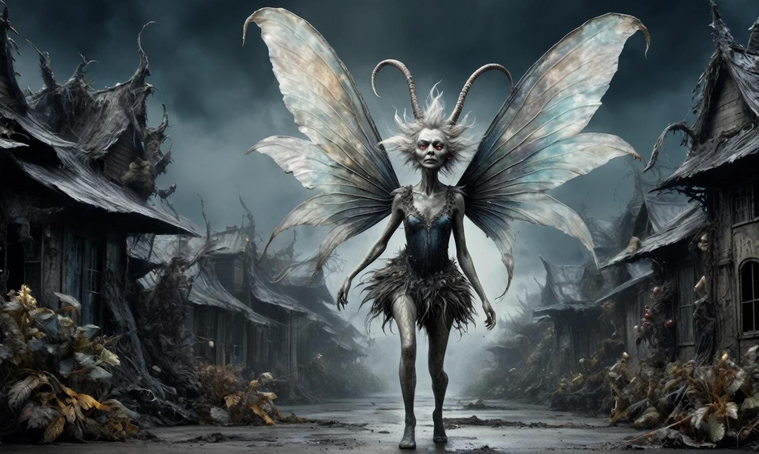 full-body-shot,Very tall pearl fairy, who can't fly,Cinematic,Muted colors, Technicolor,natural skin textures, hyper realisitc, hyper detailed,Extremely detailed,High contrast,Masterpiece,Realistic,Ultra Detailed,mother-of-pearl leather,Quentin Blake Style Photography, wlop,full body length,once pretty,full body,bailong plant Caribbean sparas made of dead charcoal plants,charcoal Alien Krampus,ominous winter landscape, 
intricate details,realistic humid skin,extremly intricate,Epic Realistic, Romantic, cinematic style,irina yermolova,Nicola Samori,Wangechi Quality,orc, messy hair,urban,luminous eyes,extremely detailed,
[night landscape],masterpiece,intricate details,faded,eyes extremely detailed,
high detailed eyes,4k resolution,RAW, Nikon Z9