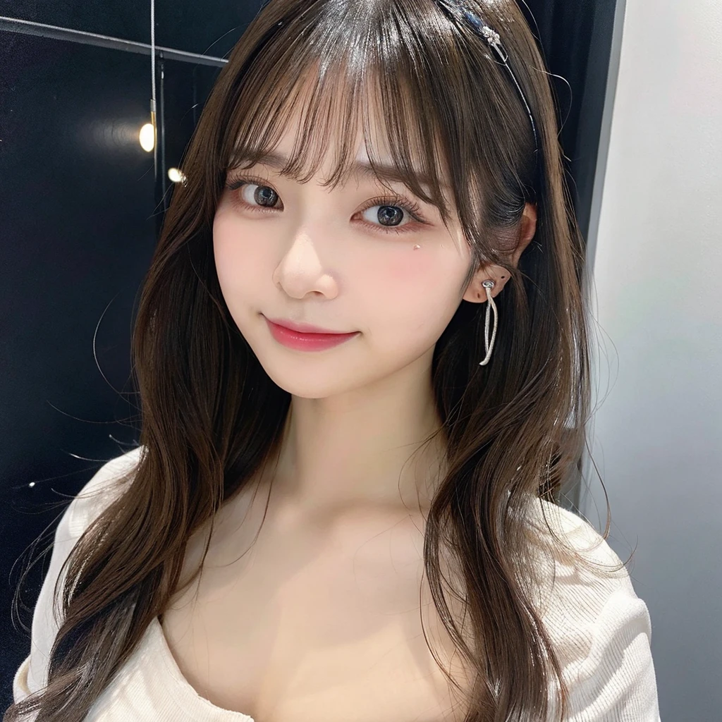 (NSFW),(under the beautiful starry sky)、masterpiece、(Belly-baring fashion、headphone)、(Super big breasts、valley)、(Double eyelids、Tear bags、Long eyelashes、Big, round eyes),bangs、Beautiful 20 year old woman、a japanese beautihul girl、kolian makeup,(black long hair),highest quality, figure, Very detailed,Natural color lip, A shy smile、Correct posture