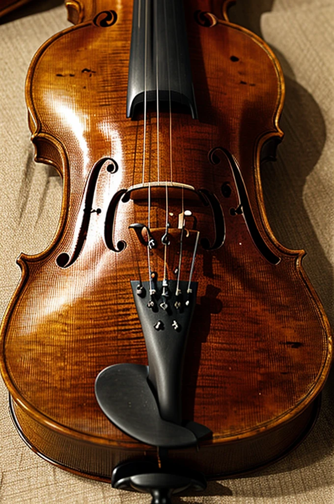 Beautiful violin with the bow tangled on the fingerboard, el arco en la parte final se transforma en ramas que tienen una flor extraterrestre en la punta