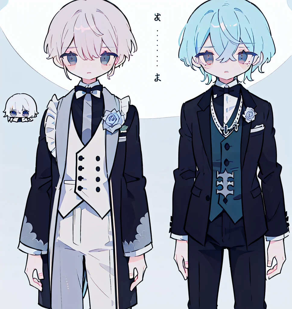 tegaki chibi 2boys pastel colors gradient flat chest yaoi gay boys love gothic rose blonde silver hair gray eyes black eyes aesthetic angry