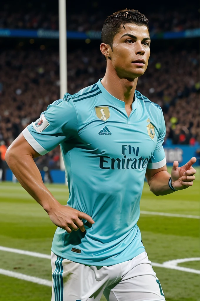 Cristiano Ronaldo image with him playing football with a title below pitch pulse