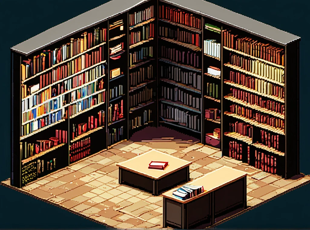 masterpiece, [thin outline],
BREAK,
inside the huge scale book store, indoor,
BREAK,
(RPG maker style top down view), pixel art