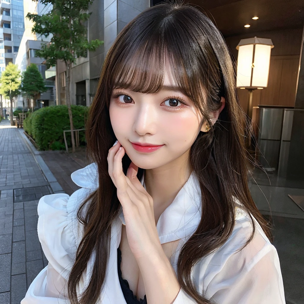 (NSFW),(Beautiful starry sky)、masterpiece、(Belly-baring fashion、headphone)、(Super big breasts、valley)、(Double eyelids、Tear bags、Long eyelashes、Big, round eyes),bangs、Beautiful 20 year old woman、a japanese beautihul girl、kolian makeup,(black long hair),highest quality, figure, Very detailed,Natural color lip, A shy smile