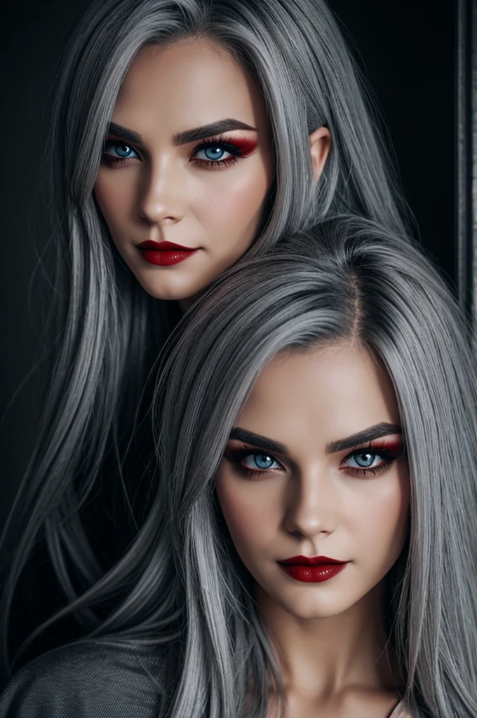Gray hair vampire with red eyes