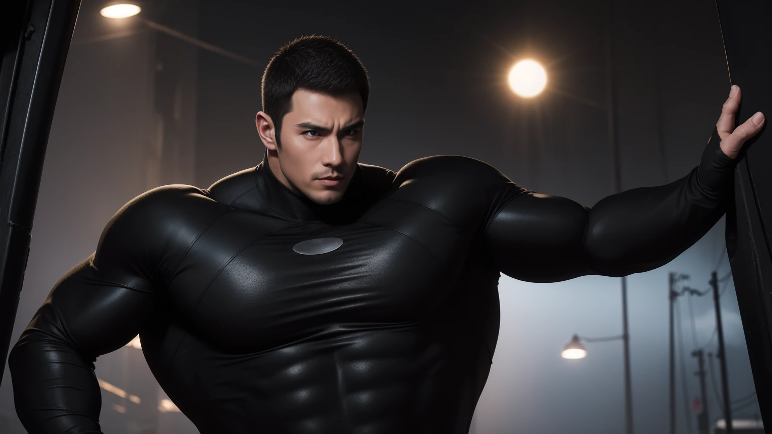 Super muscular man hugging, Sad eyes,Wear sunglasses,They embrace affectionately,short hair,On a vintage outdoor street under the hot sun, Wear long sleeves, Deep turtleneck bodysuit, Thickened warm elastic texture,The clothes are dirty,There are mud stains,Looks sad, Thick thighs, messy hair, Thick thighs, High target-necked long-sleeved dark yellow high-necked tights, very tight, Regular symmetrical pattern, High targetlight muscles, Police uniform pants, character concept(Resident Evil - chris redfield, chris redfield)A proud expression, Deep and charming eyes, Valiant male pose, tall Burly, muscular!muscular thighs, Tough Guy, Perfect facial features, High target, Burly, Heqiang, Super exquisite and cool, High target Resolution Committee, Attractive, The sun is blazing, Dazzling