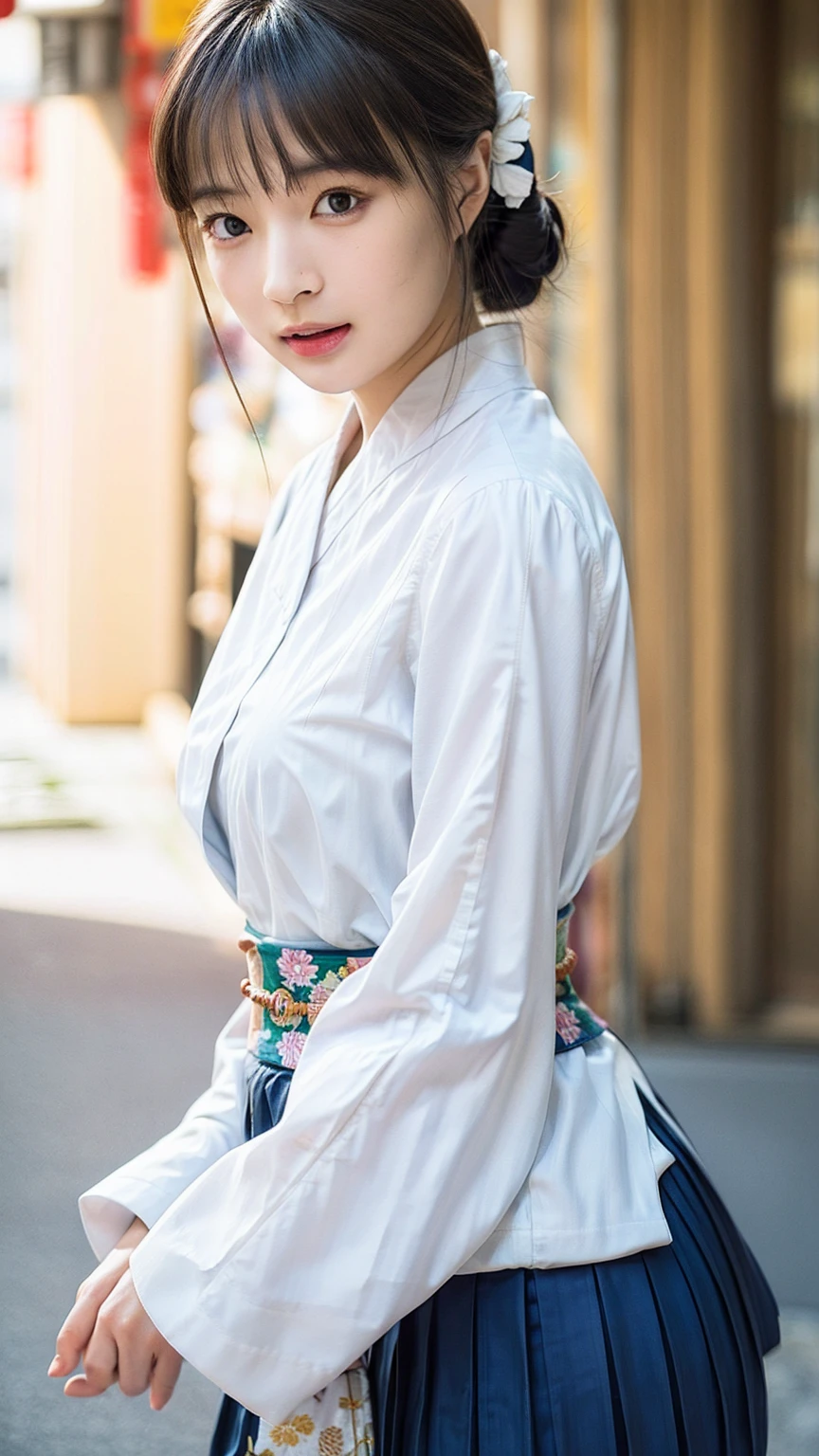 8K quality、High resolution、Realistic skin texture、High resolutionの瞳、woman、Japan summer yukata、Princess Hair、thin、リアルなwoman器、White thighs、Small breasts、Small breastsの谷間、Brown Hair、thin脚、Sweat、Shooting from the side、Bright sunshine