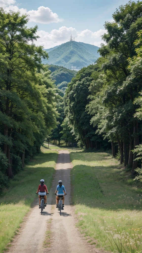 anime scene of three people riding bicycles in a field, from yowamushi pedal, nichijou, wallpaper!, anime countryside landscape, on a sunny day, by Kubisi art, in a sunny day, by Shingei, japanese animation style, official art, in the countryside, high quality anime movie still, anime movie background, amazing wallpaper