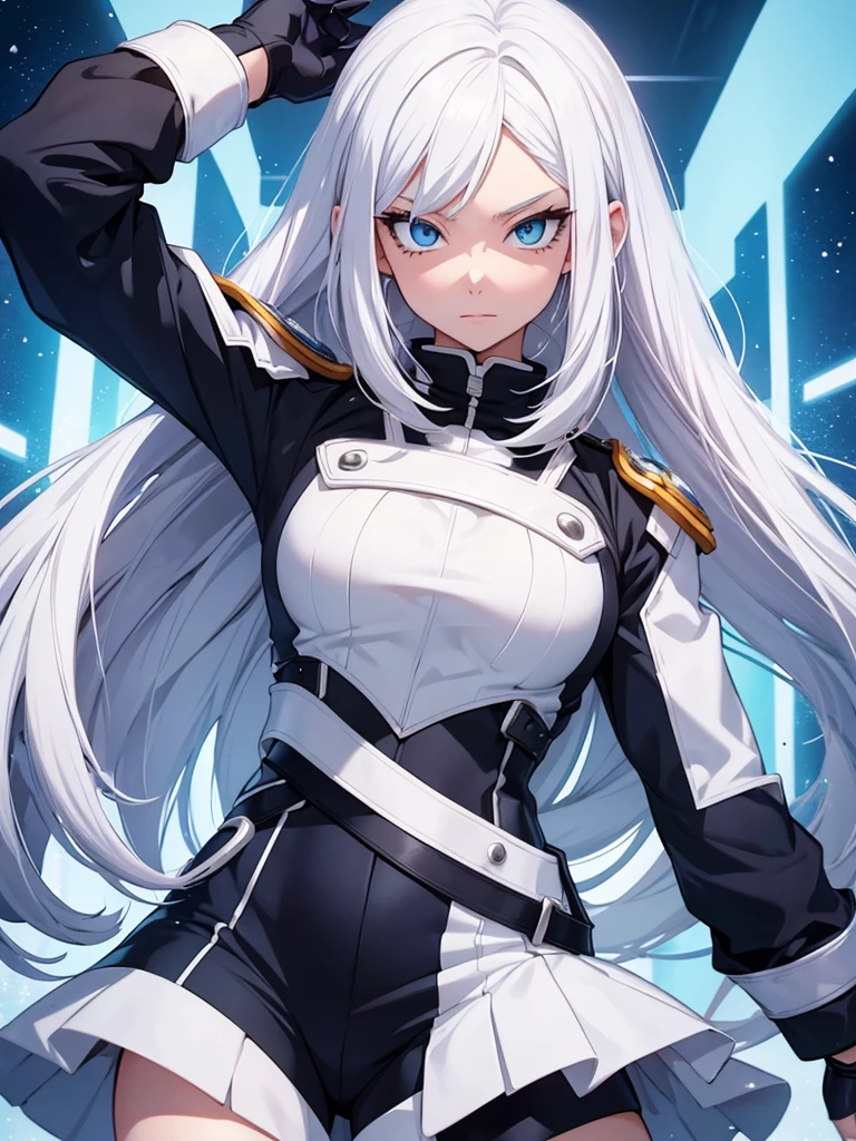 15 year old girl who has white hair and blue eyes in manga universe of my hero academia