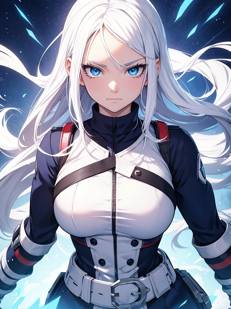 15 year old girl who has white hair and blue eyes in manga universe of my hero academia