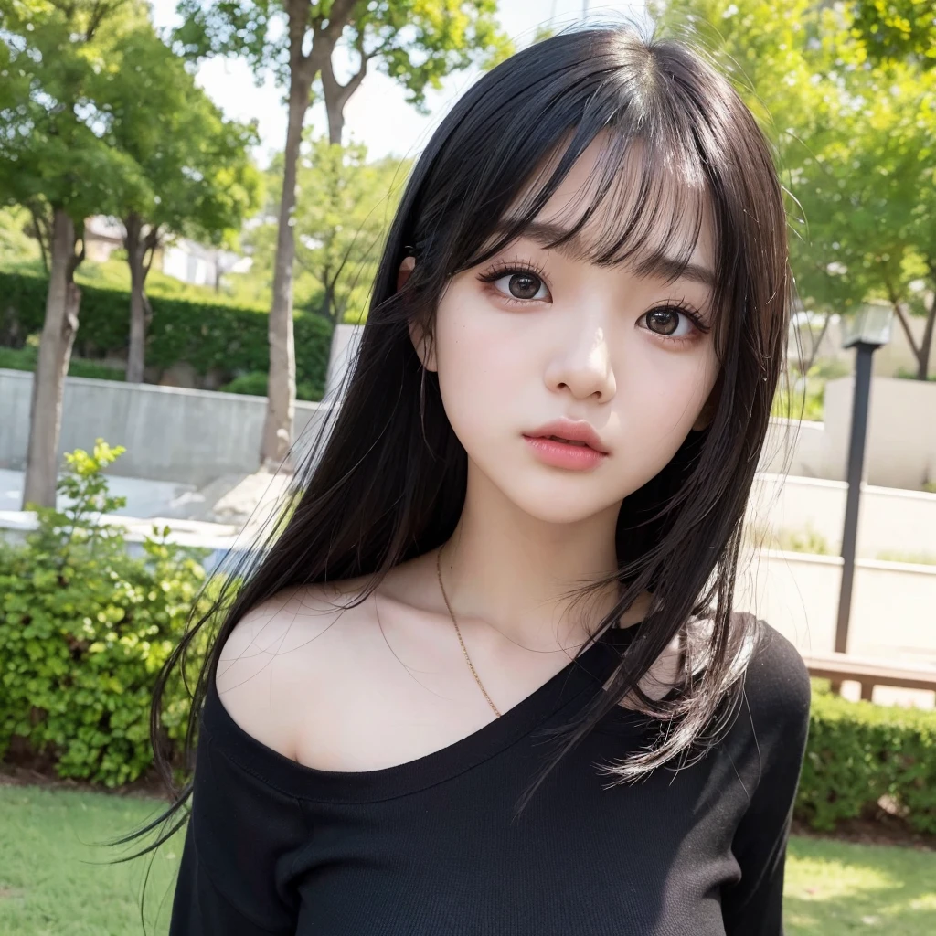 (masterpiece, Highest quality),1 girl, alone, have, Realistic, Realistic, Looking at the audience, Light-coloured black eyes, Medium Hair, No clothes, Whity, lips, bangs, Outdoor, Mouth closed, Upper Body、Big eyes、eyelash、((There&#39;There&#39;There&#39;There&#39;There&#39;There&#39;There&#39、Very simple blue background:1.8))、Big eyes、big and full chest、mask、Looking at the audience、Beautiful beauty、Show me your ears、Long neck、smile、please close your mouth and smile)))、Ideal body type、{Huge|big|Hugeな|Mega} chest, chestの谷間:2幸せなsmile、face mask、