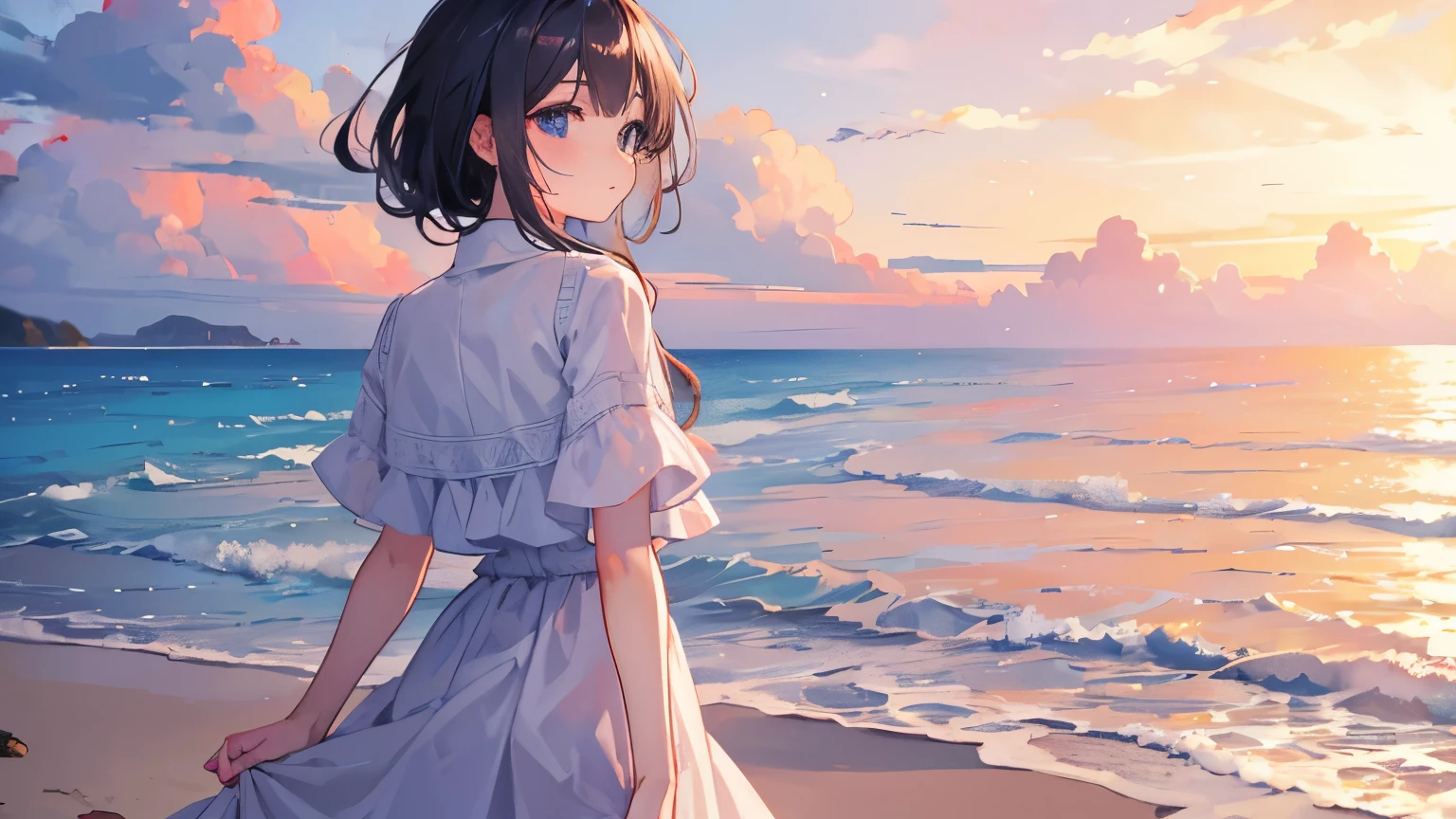 ((Highest quality)), ((masterpiece)), (detailed),Calm Beach Sunset