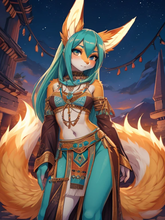 Miku Hatsune,Arabic, piel bronceada, alta definicion, orejas de kitsune, tatuaje tribal, arabian clothes, age girl