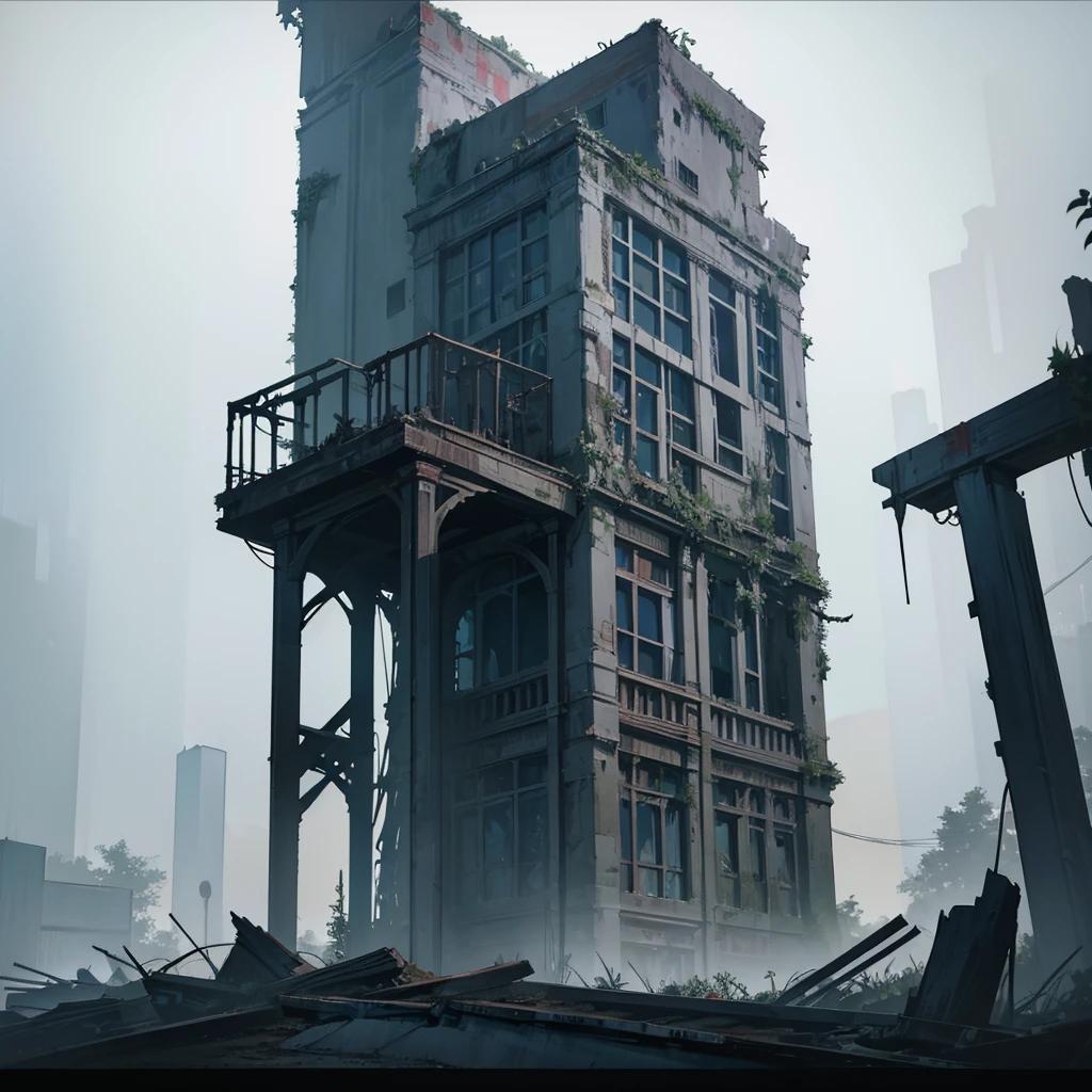a ruined building, a ruined small hospital, overgrown nature, crumbling architecture, abandoned location, eerie atmosphere, detailed textures, dramatic lighting, moody colors, (best quality,4k,8k,highres,masterpiece:1.2),ultra-detailed,(realistic,photorealistic,photo-realistic:1.37),HDR,UHD,studio lighting,ultra-fine painting,sharp focus,physically-based rendering,extreme detail description,professional,vivid colors,bokeh,landscape,cinematic
