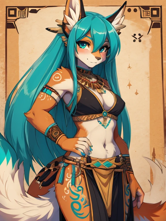 Miku Hatsune,Arabic, piel bronceada, alta definicion, orejas de kitsune, tatuaje tribal, egiptian clothes