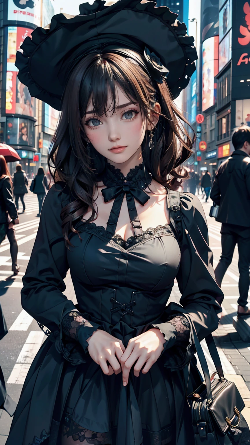 Mature Caucasian Woman、Gothic Lolita Fashion、Shibuya Scramble Crossing