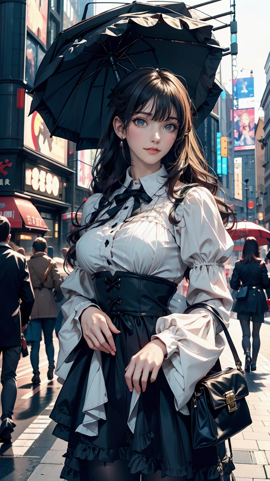 Mature Caucasian Woman、Gothic Lolita Fashion、Shibuya Scramble Crossing