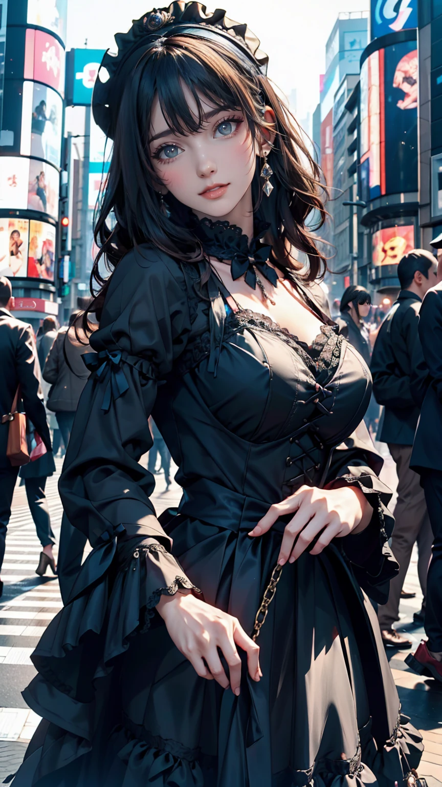 Mature Caucasian Woman、Gothic Lolita Fashion、Shibuya Scramble Crossing