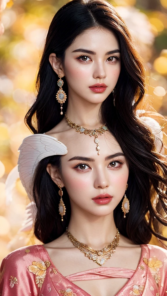 Photorealistic, high resolution, (Detailed face),((full bodyesbian))The description of the appearance and makeup of classical Republican beauties and the details of clothing can include the following aspects:
1. Physical depiction:
- A beautiful face,The skin is as fair as jade,Reveals a healthy glow。
- Crooked apricot eyes,The eyes are bright and deep。
- Long eyelashes,Slightly upturned,Dotted with beautiful butterfly wings。
- A slightly erect high nose,Complements facial contours。
- Ruddy lip color,A slightly seductive glow。
2. Makeup details:
- Refined and lightweight base,Moisturizing but not greasy,Leaves skin feeling naturally transparent。
- Light eyeshadow base,Highlights the brightness and luster of the eyes。
- Fine eyebrows,Beautiful curves,Creates a beautiful symmetry with the eyes。
- Thick and upturned lashes,Create an attractive curly effect with mascara。
- Mild blush,Slightly upward,Add pink and cute glow。
- The delicate lip line outlines the perfect curve of the lip shape,Apply lipstick evenly,The colors are vivid and moving。
3. Clothing description:
- Style during the Republican period,The attention to detail,Incorporate traditional elements。
- High-quality cheongsam,Silk texture,Cut to fit snugly,Accentuate the curves of your figure。
- Delicate embroidery、Lace and sequin trims,Add flamboyance and sophistication。
- Intricate flower and bird patterns or geometric decorations,It reflects the characteristics and aesthetics of the era。
-Accessories,Usually with a delicate necklace、Earrings and bracelets,Add feminine elegance