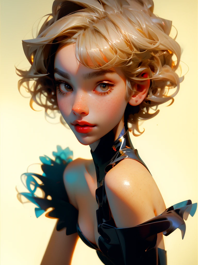 1 female, beautiful, short hair, leaning forward,
detailed face, cleavage,
(best quality, masterpiece, by Bert Stern)