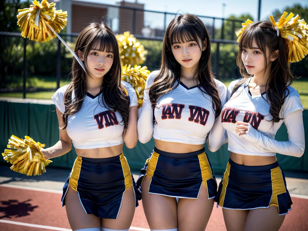 (RAW photo, 4k, masterpiece, high resolution, extremely complex) (realistic: 1.4), cinematic lighting
((2 girls, 2 schoolgirls)),blushing,((innocent)),bright eyes,round eyes,blunt bangs,(short bob hair:1.3),black hair,large breasts,wide hips,Summer Noon, ,Hot, (Best Quality), (Highres), (an Extremely Delicate and Beautiful),(Beautiful 8k face),(Brown eyes),( spectators),(gigantic breasts),(Play with each other,Touching each other's bodies,Touching the body),(cheer girl:1.5),(a miniskirt),(reality),bright lighting,(The background is a luxury hotel room)