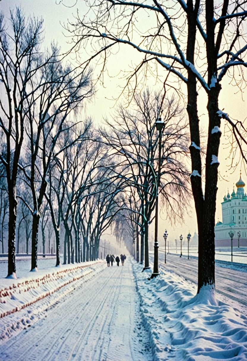 Winter early morning,There is a little snow,Moscow,1991