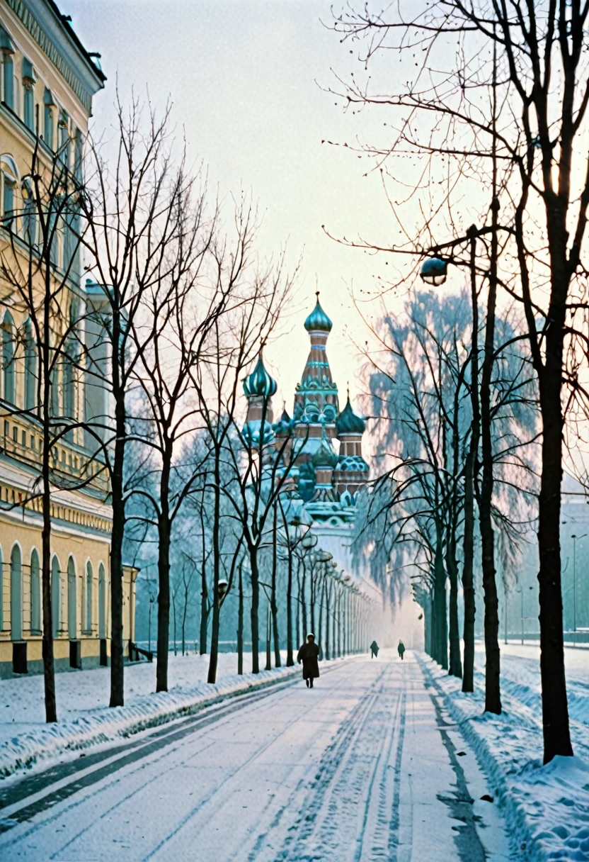 Winter early morning,There is a little snow,Moscow,1991