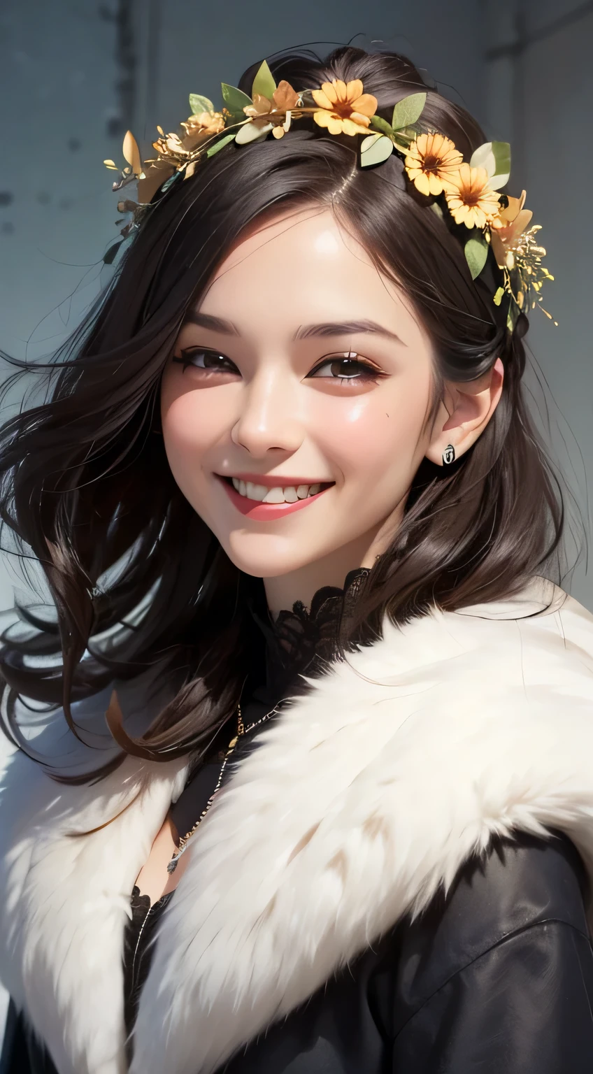 [eye reflection], (smile and laugh:1.5), head wreath, UHD, retina, masterpiece, ccurate, anatomically correct, textured skin, super detail, high details, high quality, best quality, highres, 1080P, HD, 4K, 8k, 16k