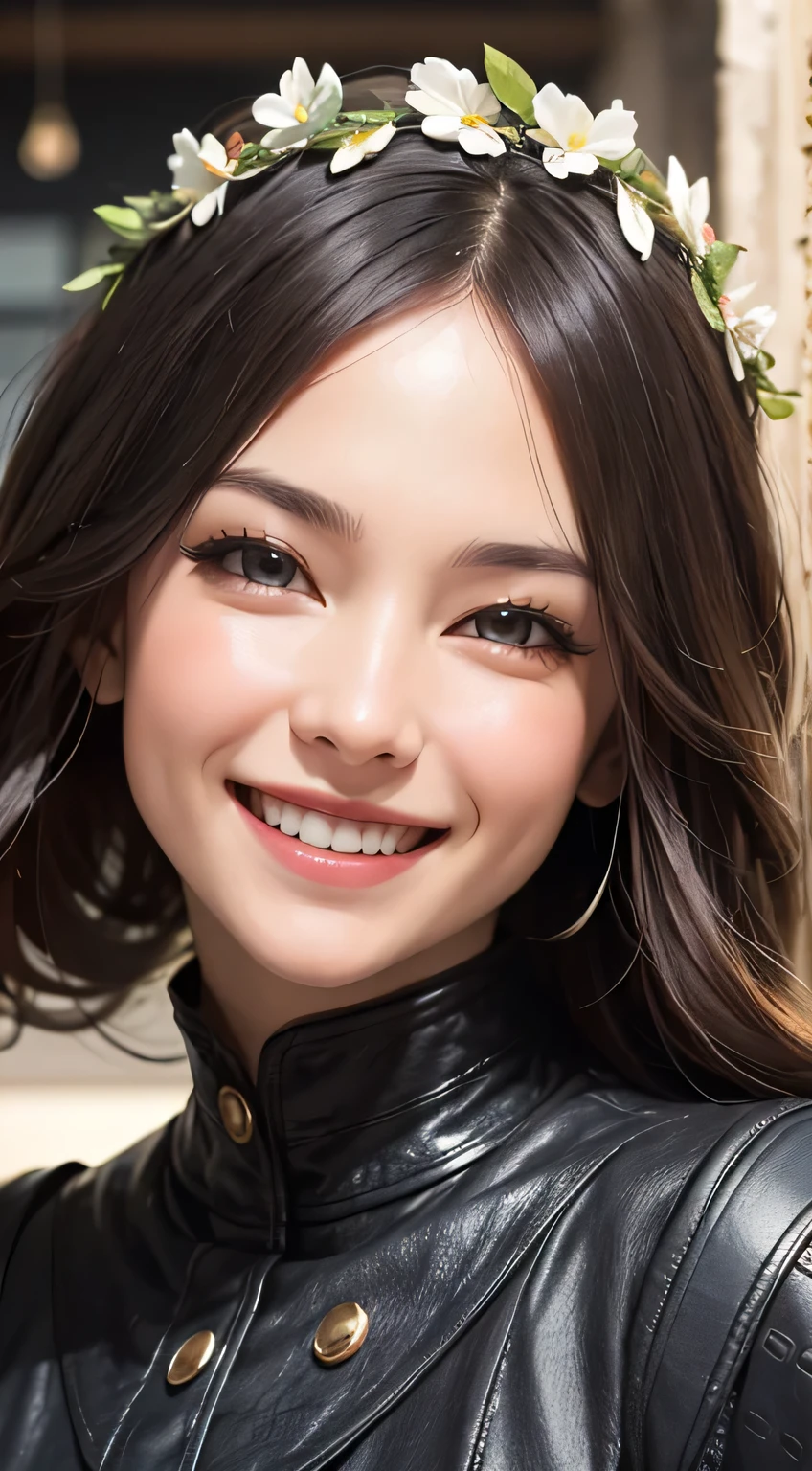 [eye reflection], (smile and laugh:1.5), head wreath, UHD, retina, masterpiece, ccurate, anatomically correct, textured skin, super detail, high details, high quality, best quality, highres, 1080P, HD, 4K, 8k, 16k